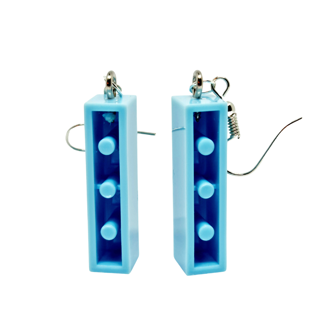 Lego-style 'Tall Fours' Bricks Earrings in Baby Blue