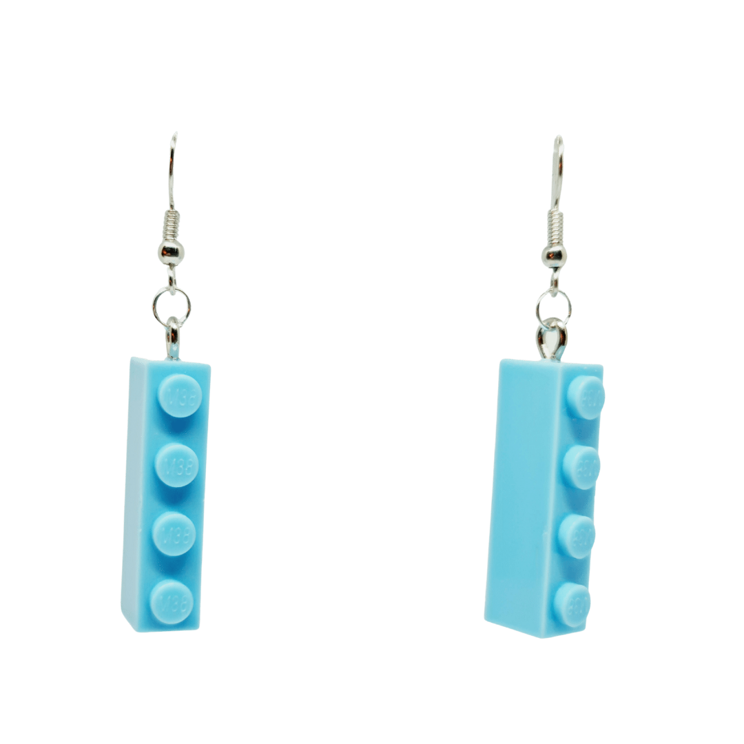 Lego-style 'Tall Fours' Bricks Earrings in Baby Blue