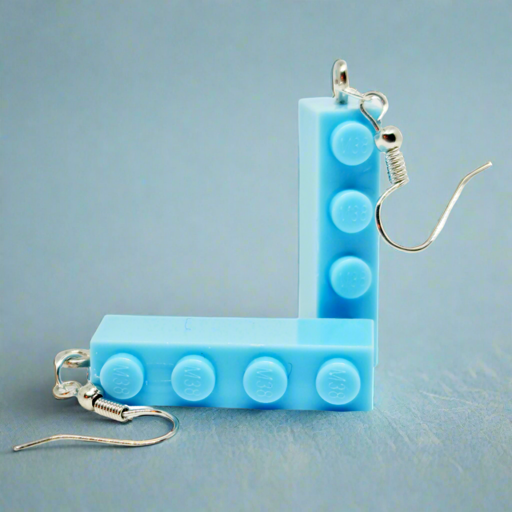 Lego-style 'Tall Fours' Bricks Earrings in Baby Blue