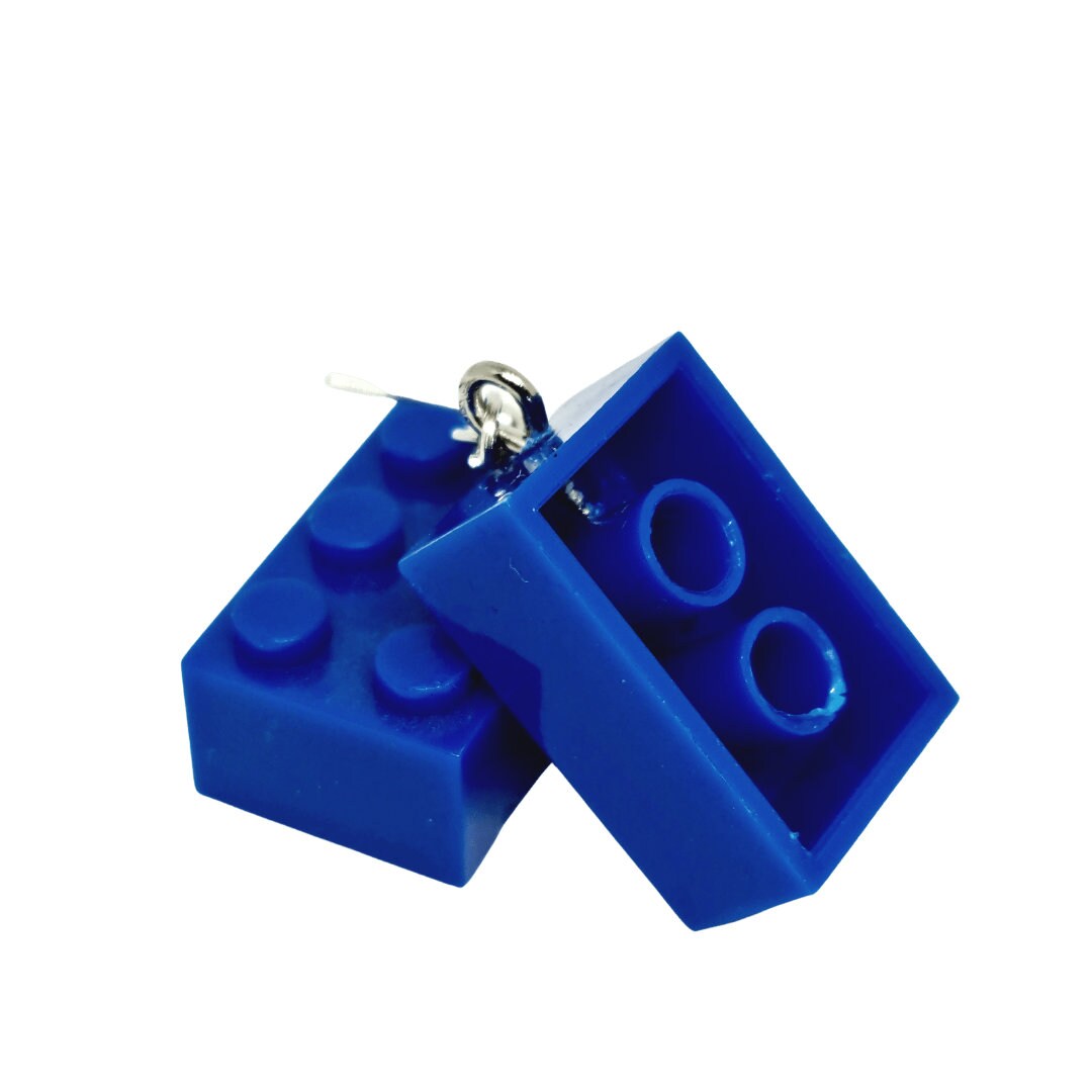 Royal Blue Lego-style Bricks Handmade 'Sixes' Dangling Drop Earrings