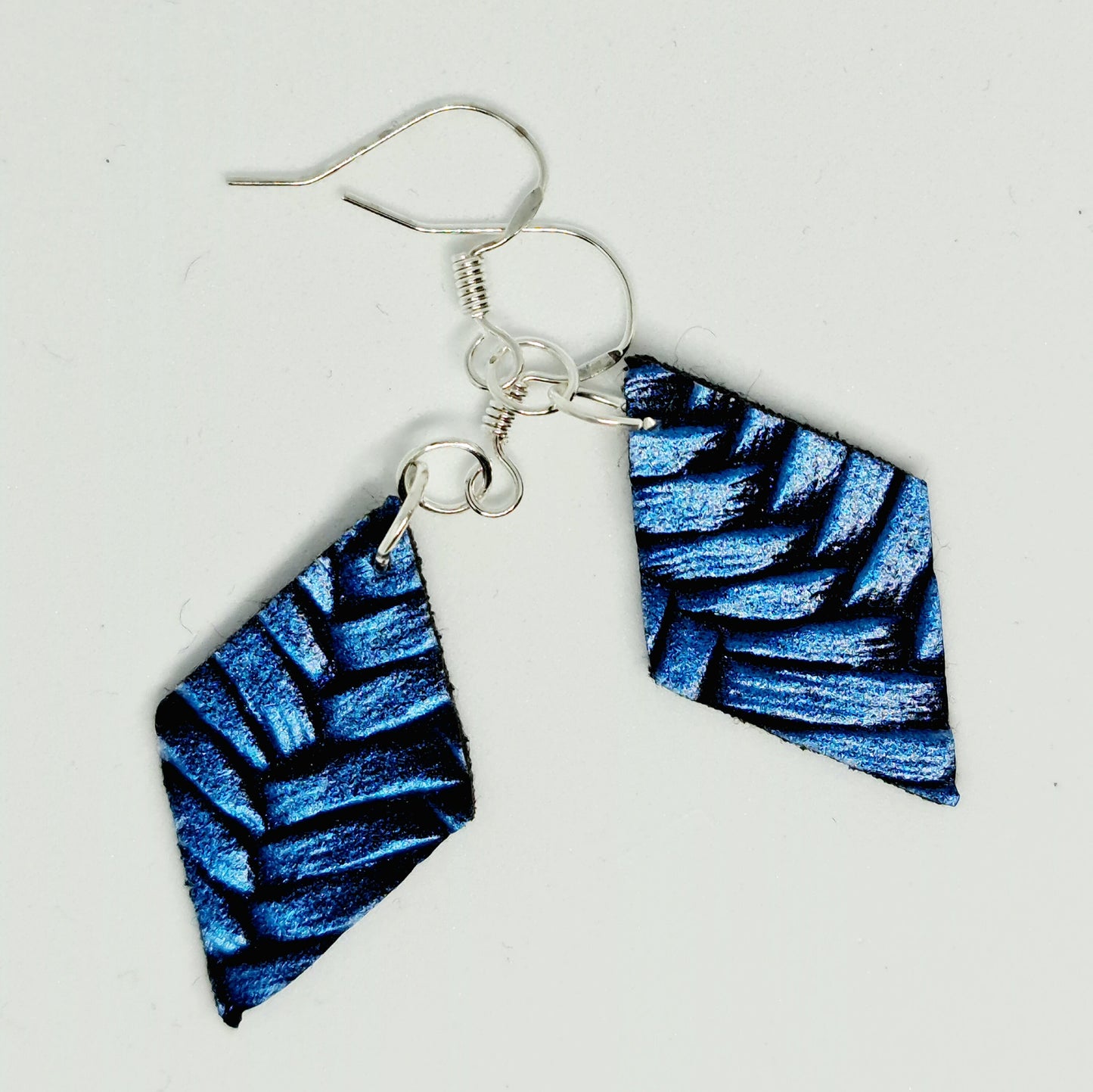 Electric Blue Woven Vegan Faux Leather Diamond Earrings