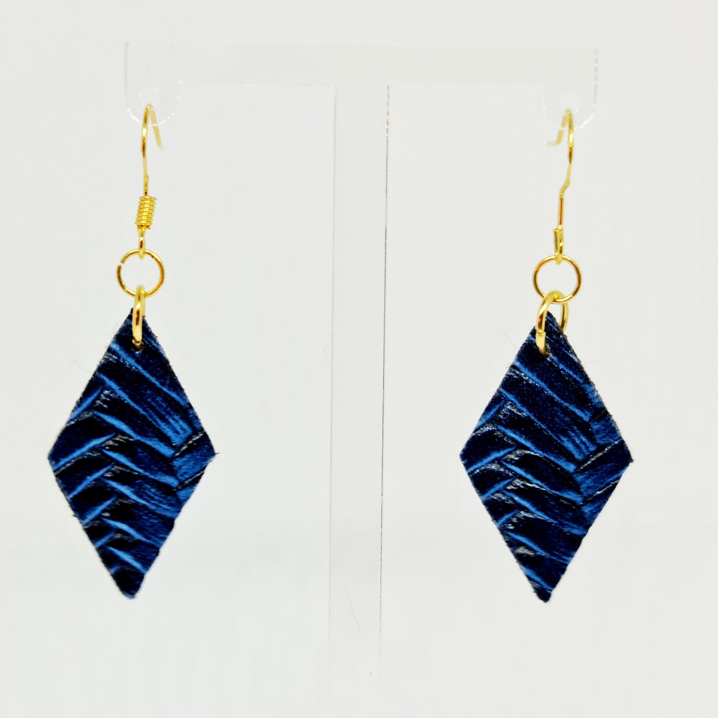 Electric Blue Woven Vegan Faux Leather Diamond Earrings