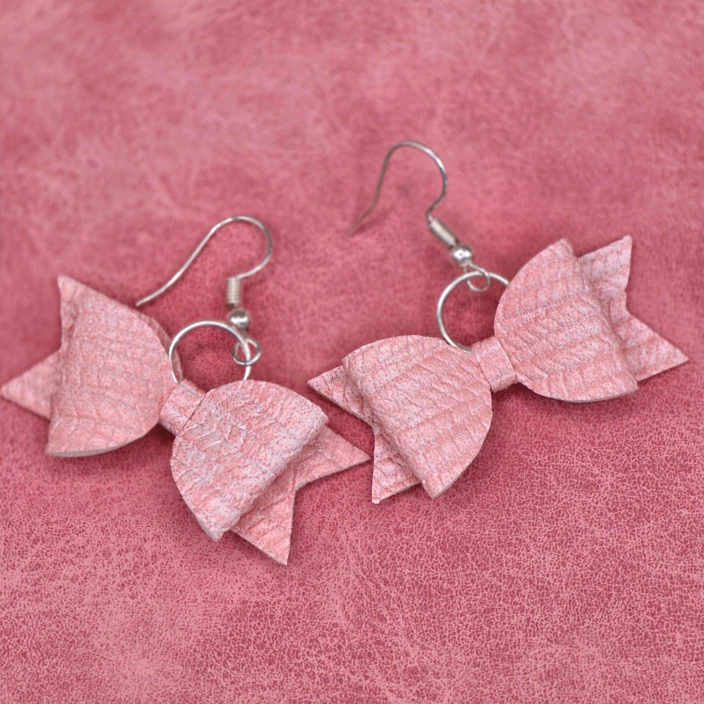 Pink Crocodile Vegan Leather Bow Earrings