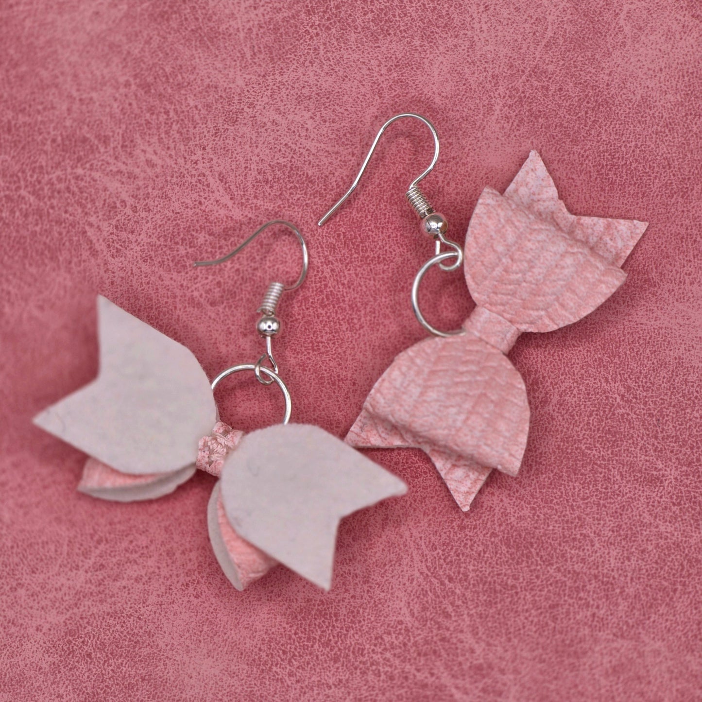 Pink Crocodile Vegan Leather Bow Earrings
