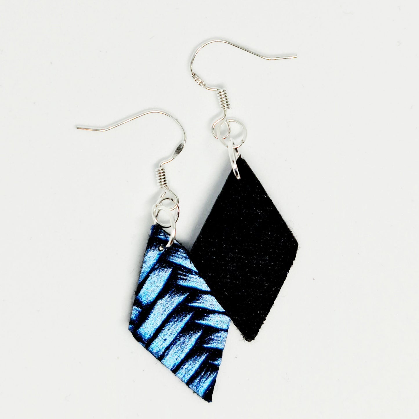 Electric Blue Woven Vegan Faux Leather Diamond Earrings