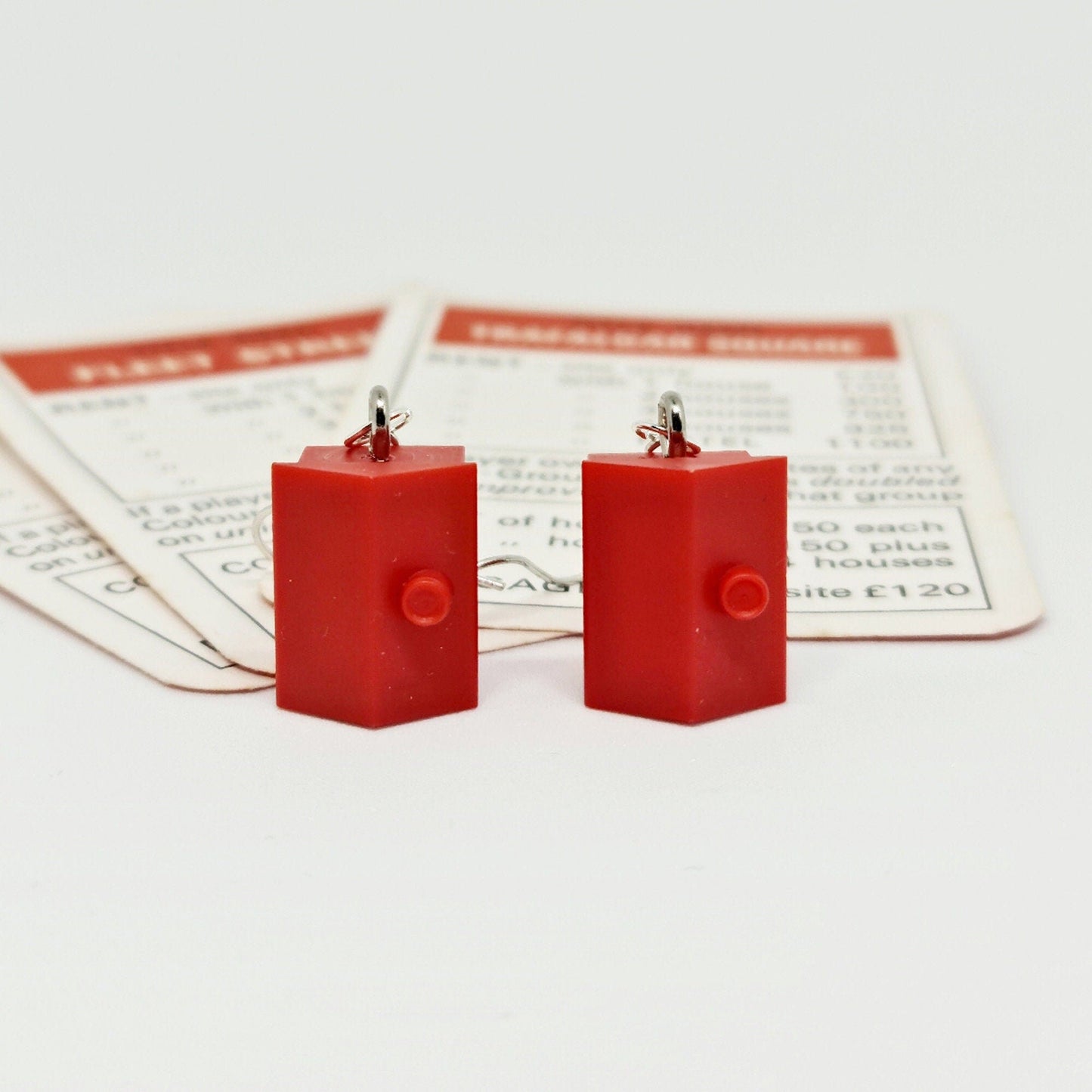 Handmade Red Monopoly® Hotel Silver Drop Earrings