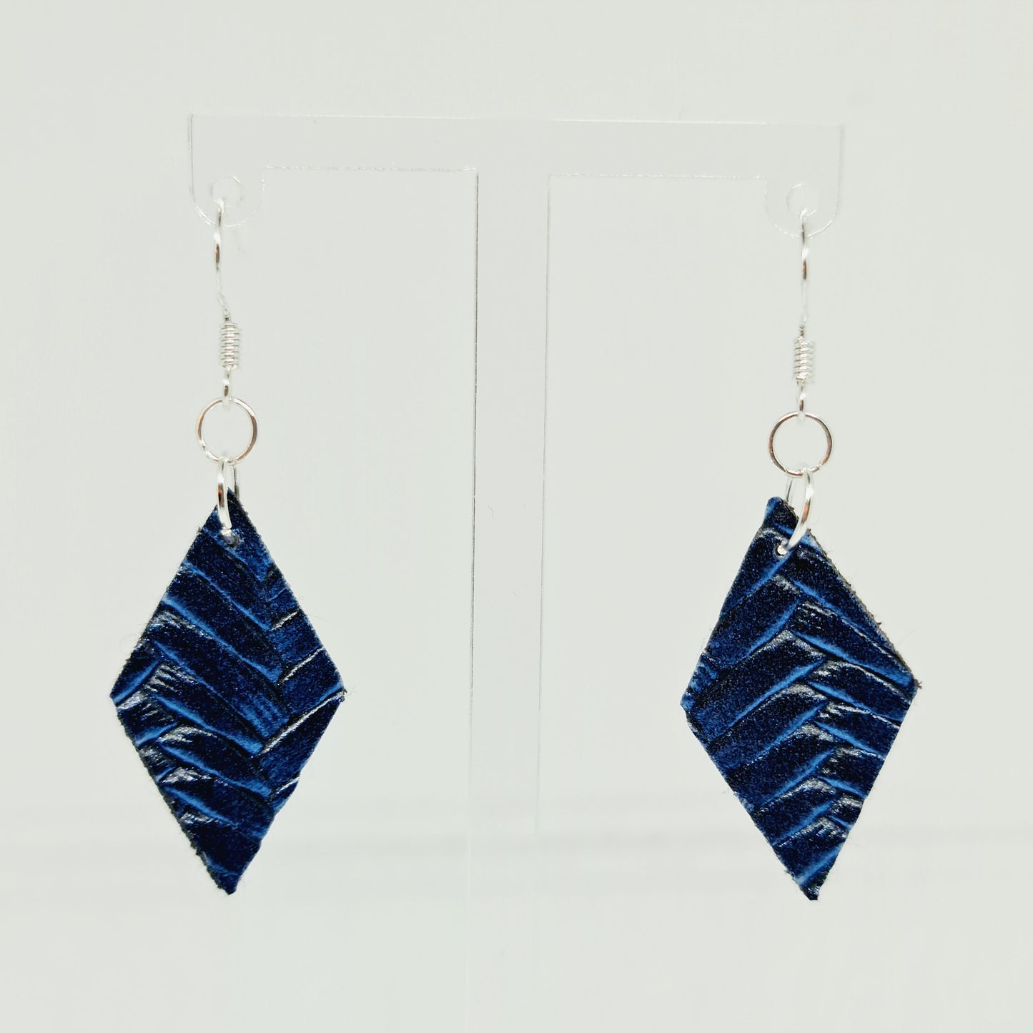 Electric Blue Woven Vegan Faux Leather Diamond Earrings