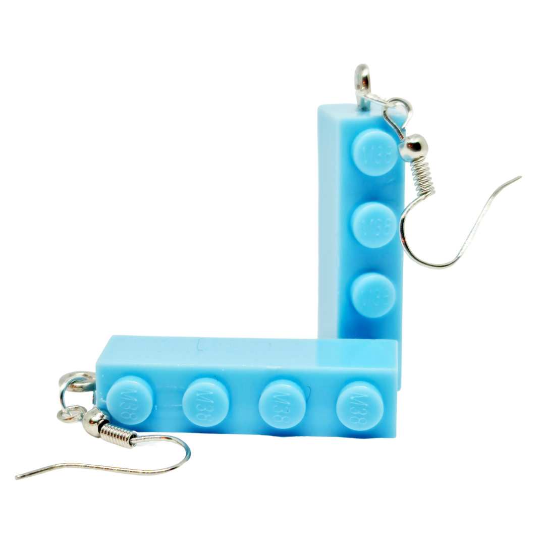 Lego-style 'Tall Fours' Bricks Earrings in Baby Blue