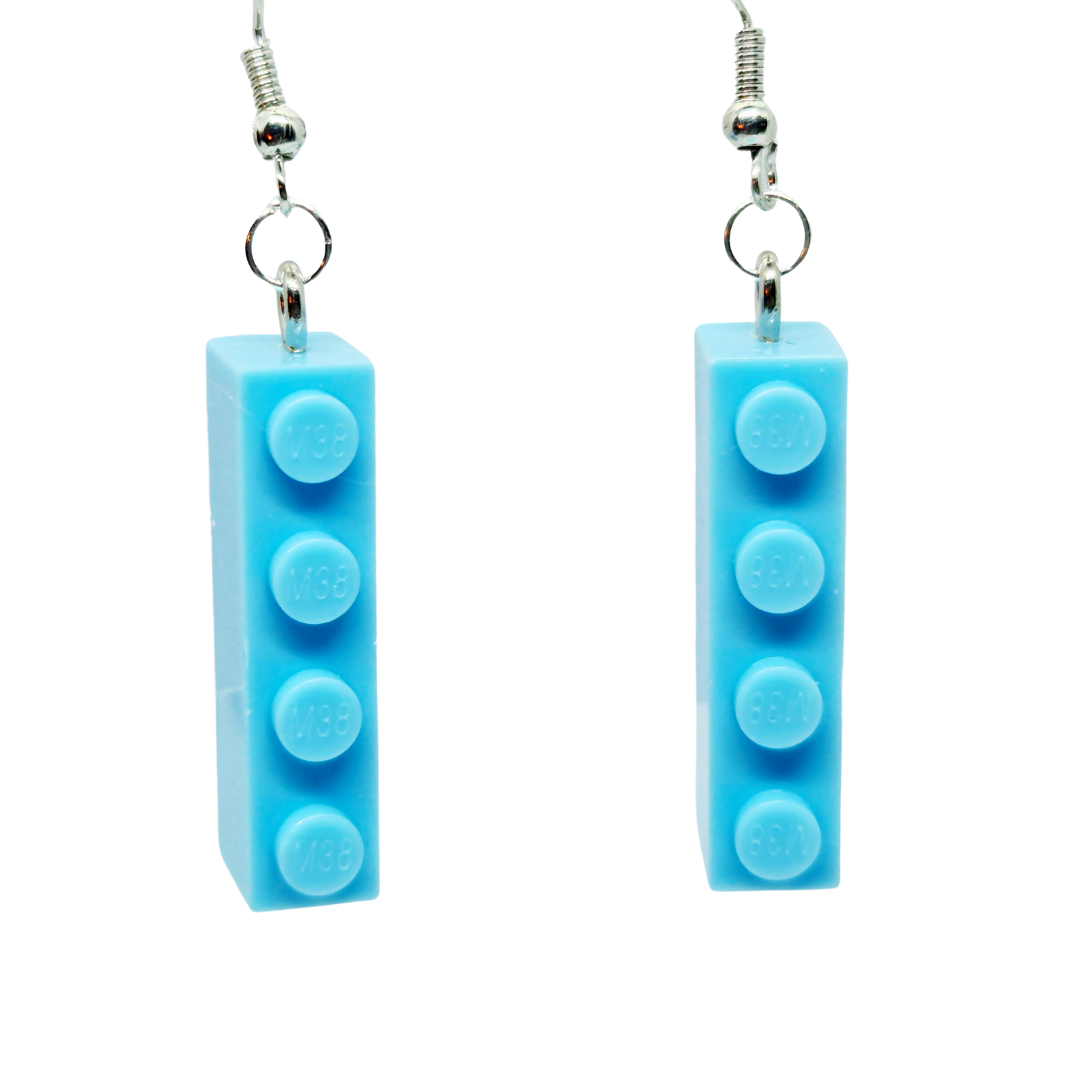 Lego-style 'Tall Fours' Bricks Earrings in Baby Blue