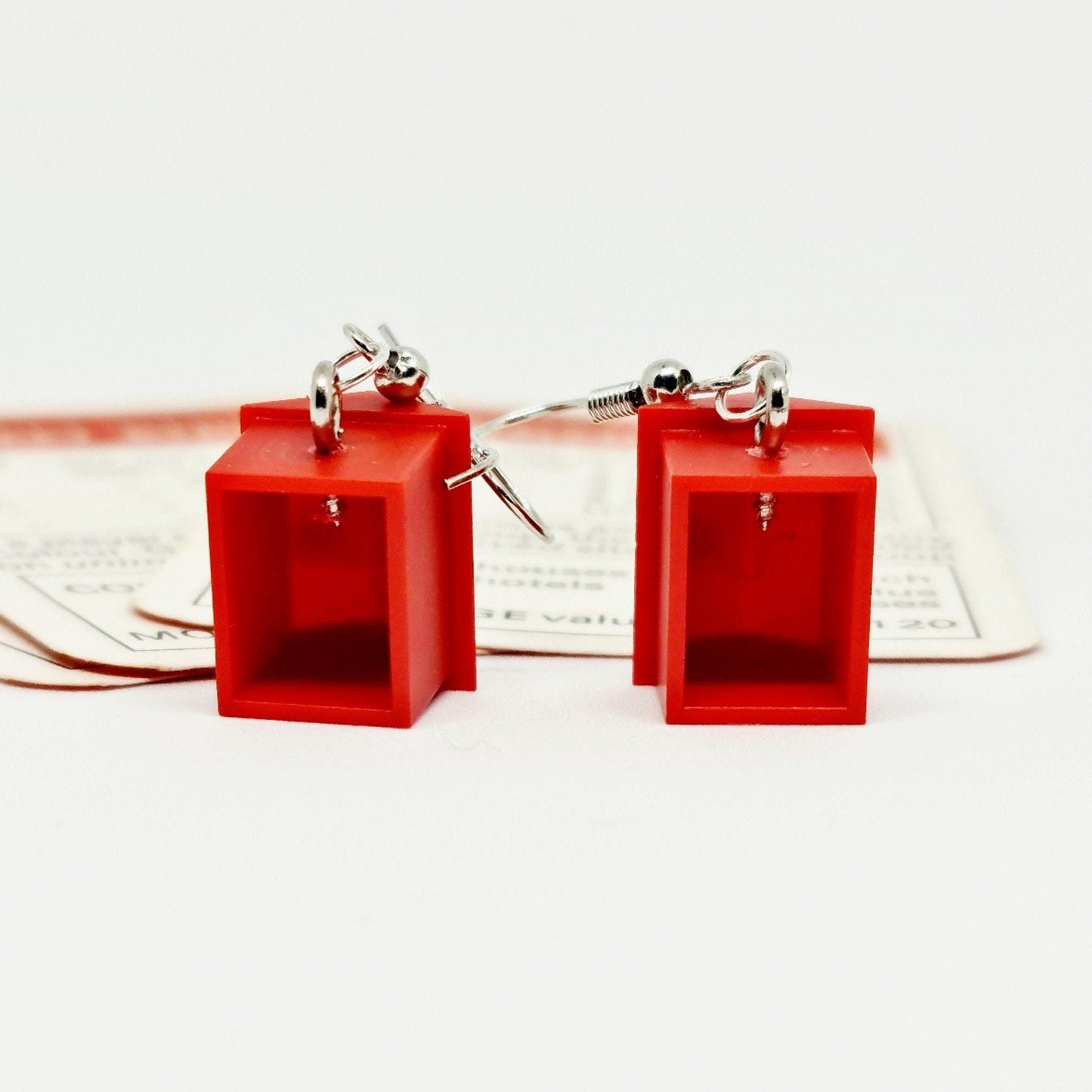 Handmade Red Monopoly® Hotel Silver Drop Earrings