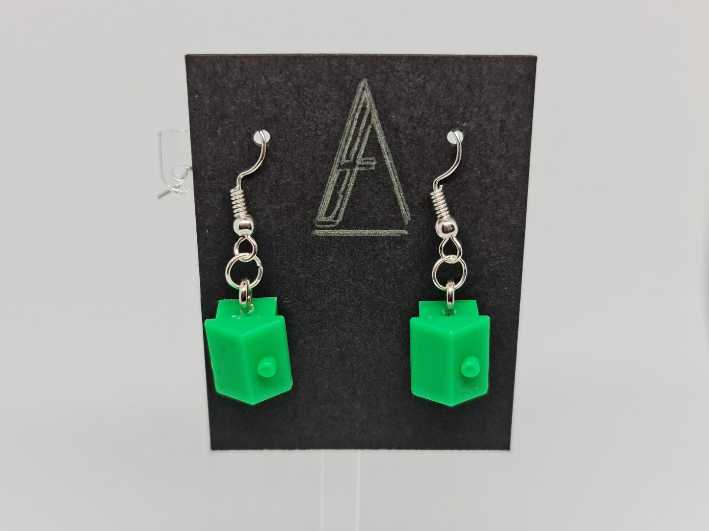 Handmade Green Monopoly® House Silver Drop Earrings