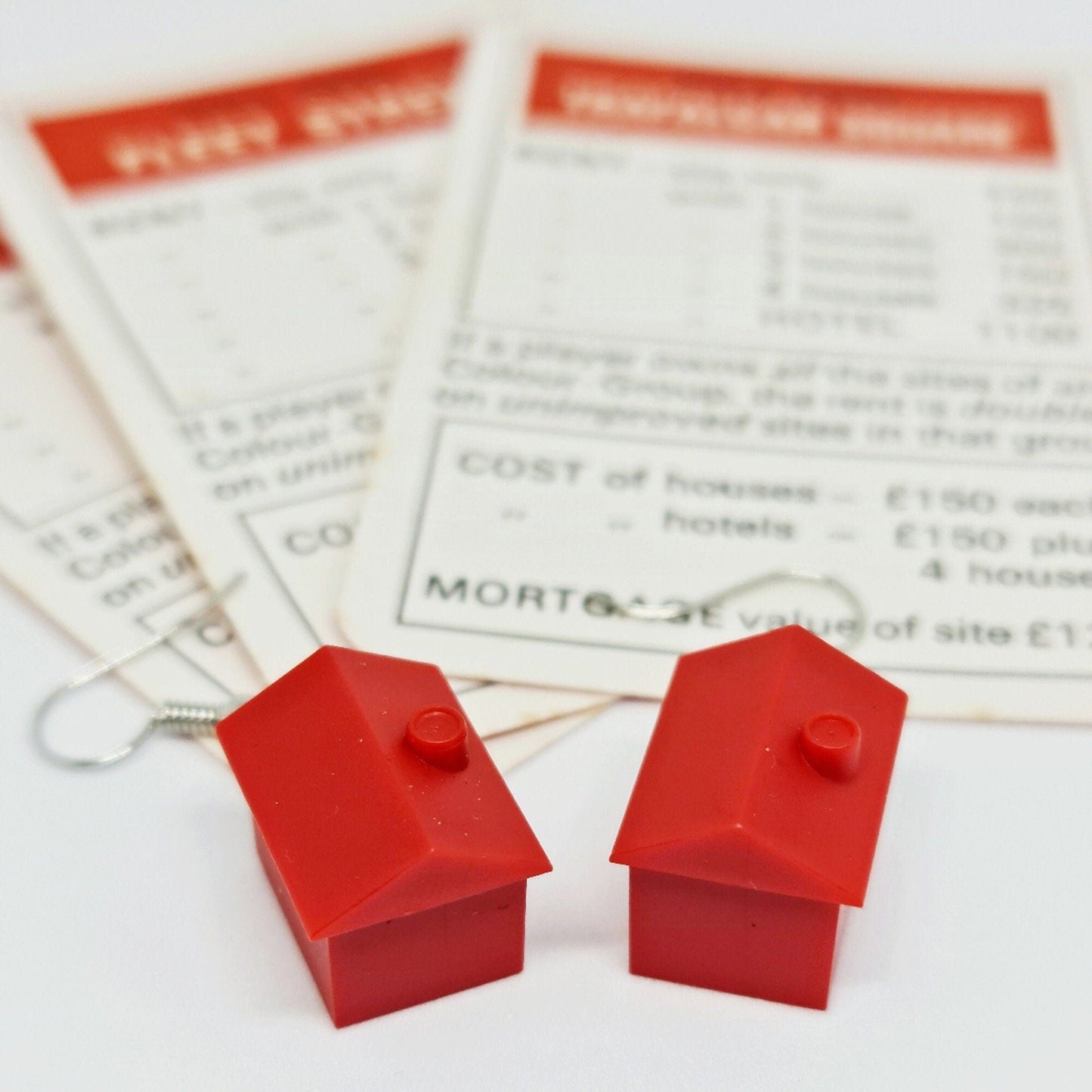 Handmade Red Monopoly® Hotel Silver Drop Earrings