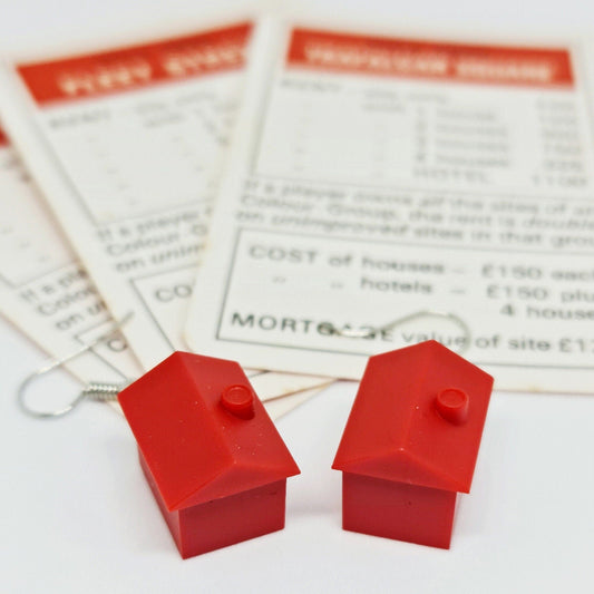 Handmade Red Monopoly® Hotel Silver Drop Earrings