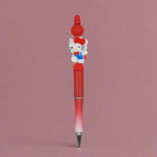 Hello Kitty Style Handmade Ballpoint Pen in Red Glitter