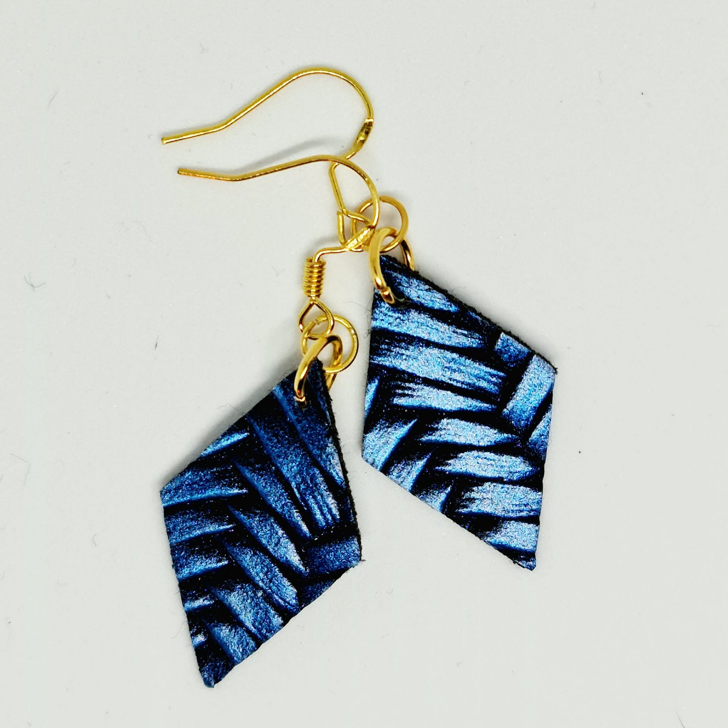 Electric Blue Woven Vegan Faux Leather Diamond Earrings