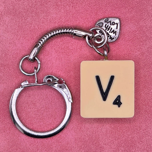 Handmade Vintage Scrabble® Tile Keyring - Letter T & V