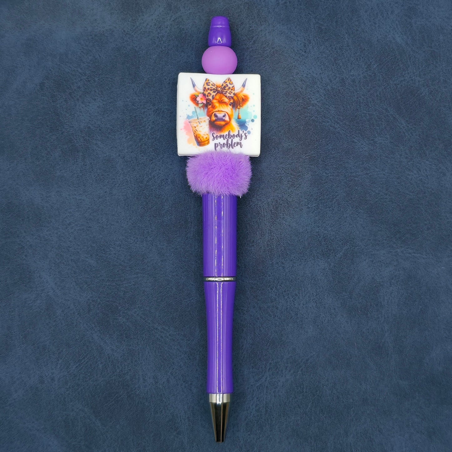 'Somebody's Problem' Highland Cow Handmade Beaded Ballpoint Pen