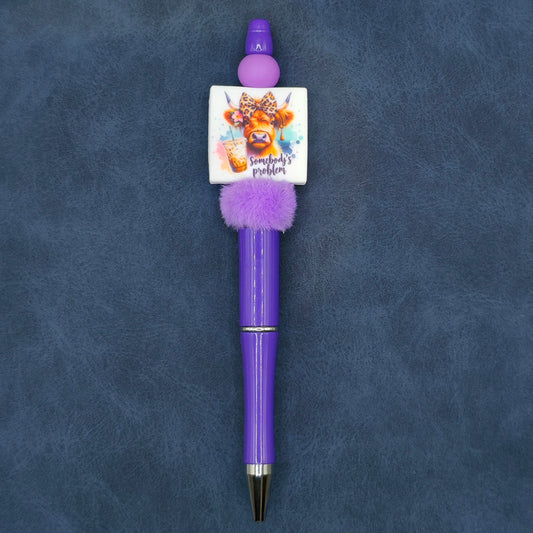 'Somebody's Problem' Highland Cow Handmade Beaded Ballpoint Pen